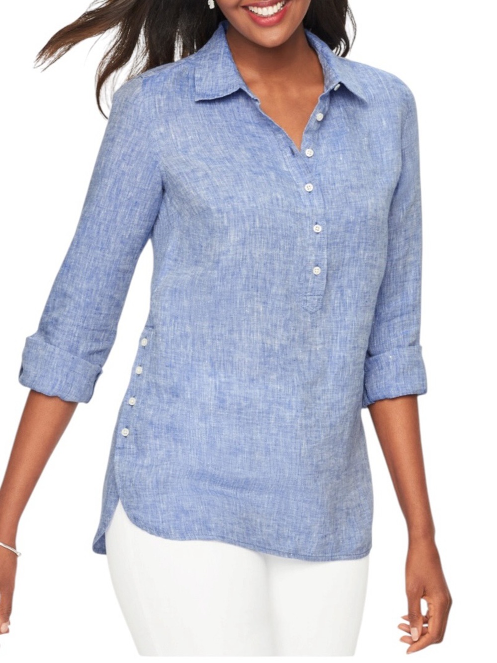 Talbots linen popover button front long sleeve top size 2X excellent condition